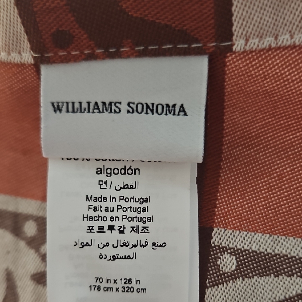 Williams Sonoma Floral Tablecloth Orange and Brown 70×126 Inches - Picture 6 of 7